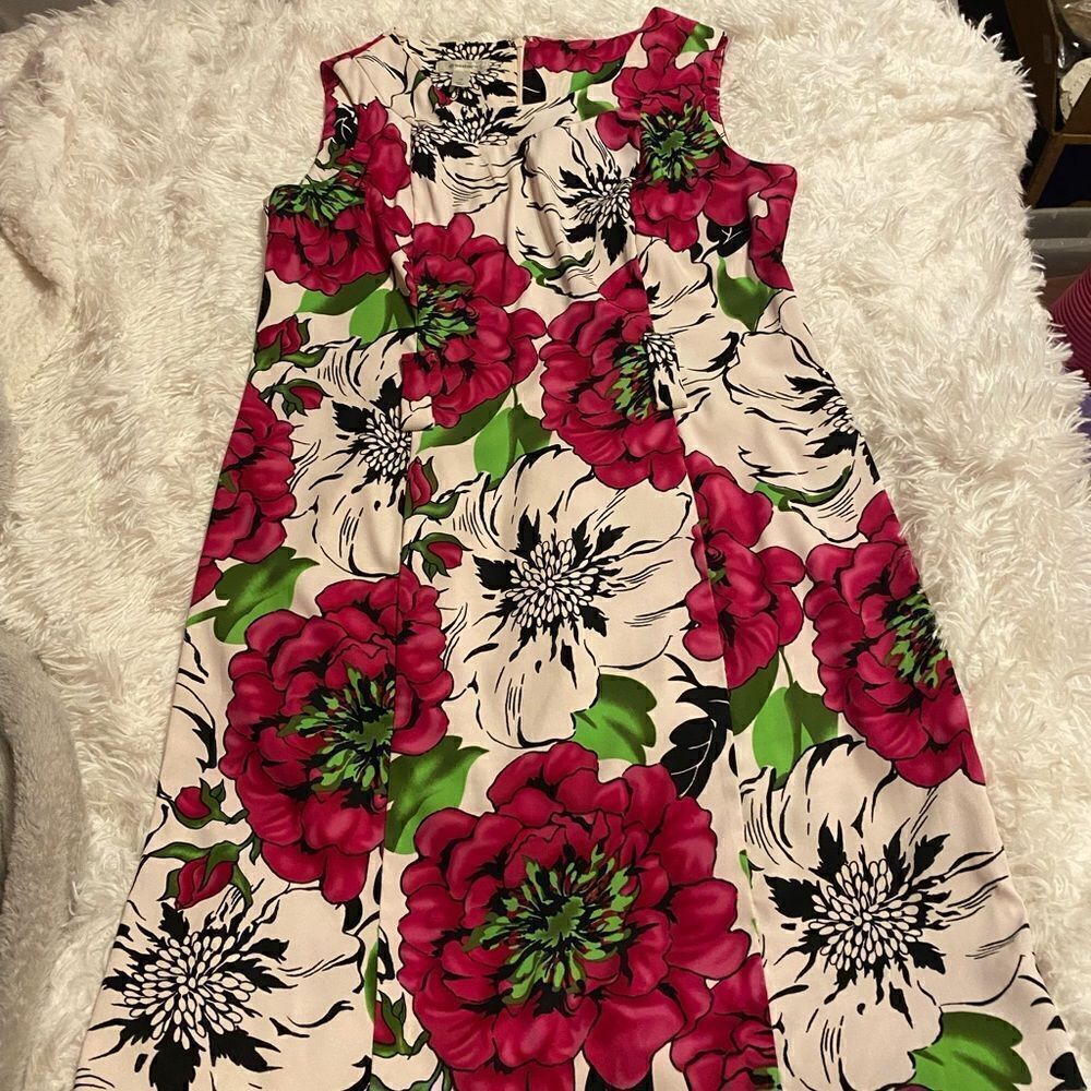 DressBarn Size 14 Pink, White, & Green Floral Sleeveless Dress